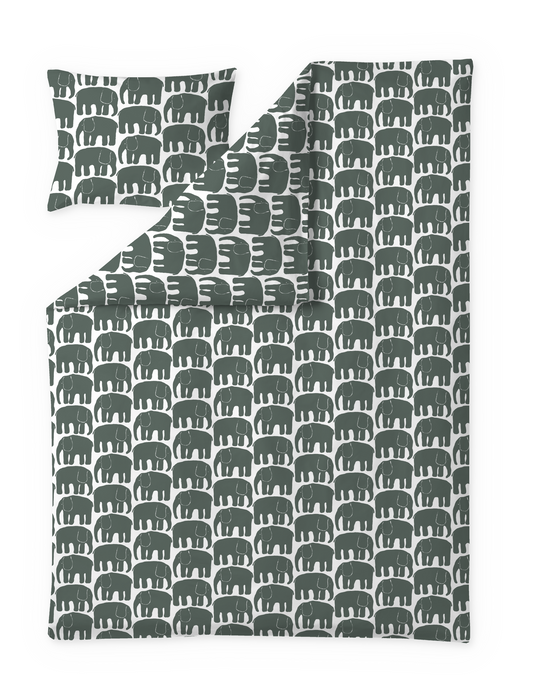 60652-4547-20-06; Finlayson Elefantti Pussilakanasetti Tummanvihreä / 150x210 + 50x60 cm