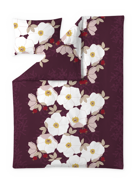 60712-5489-01-06; Finlayson Rosa Satiinipussilakanasetti Luumu / 150x210 + 50x60 cm