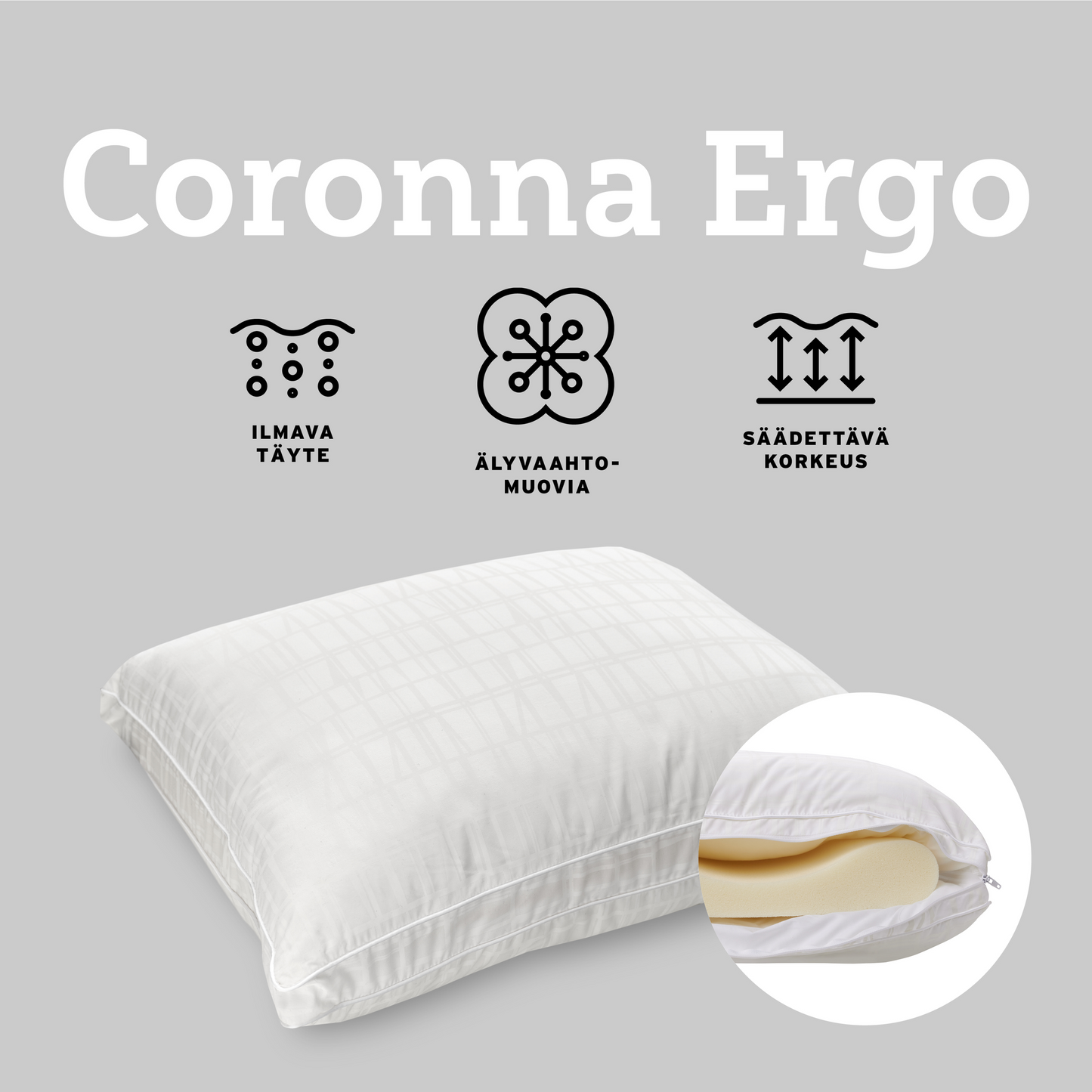 40017-3435-01-08_4; Finlayson Coronna Ergonominen tyyny Valkoinen / 50x60 cm