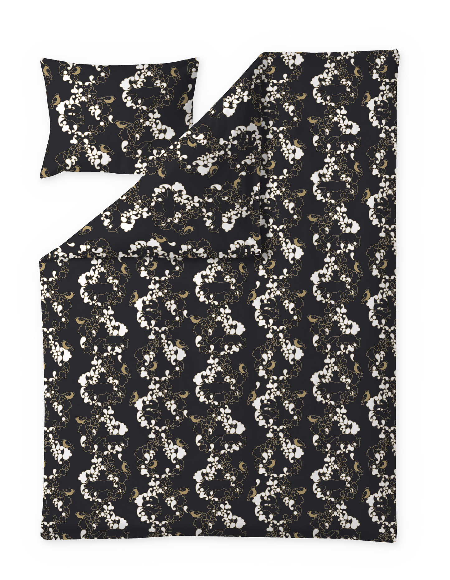 60712-4454-02-06_1; Finlayson Sopraano Satiinipussilakanasetti Musta / Kulta / 150x210 + 50x60 cm