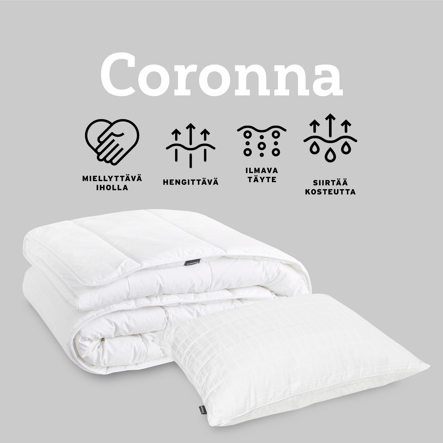 40026-3435-01-06_5; 40014-3435-01-10_5; Finlayson Coronna Premium pehmeä, puolikorkea tyyny Valkoinen / 50x60 cm