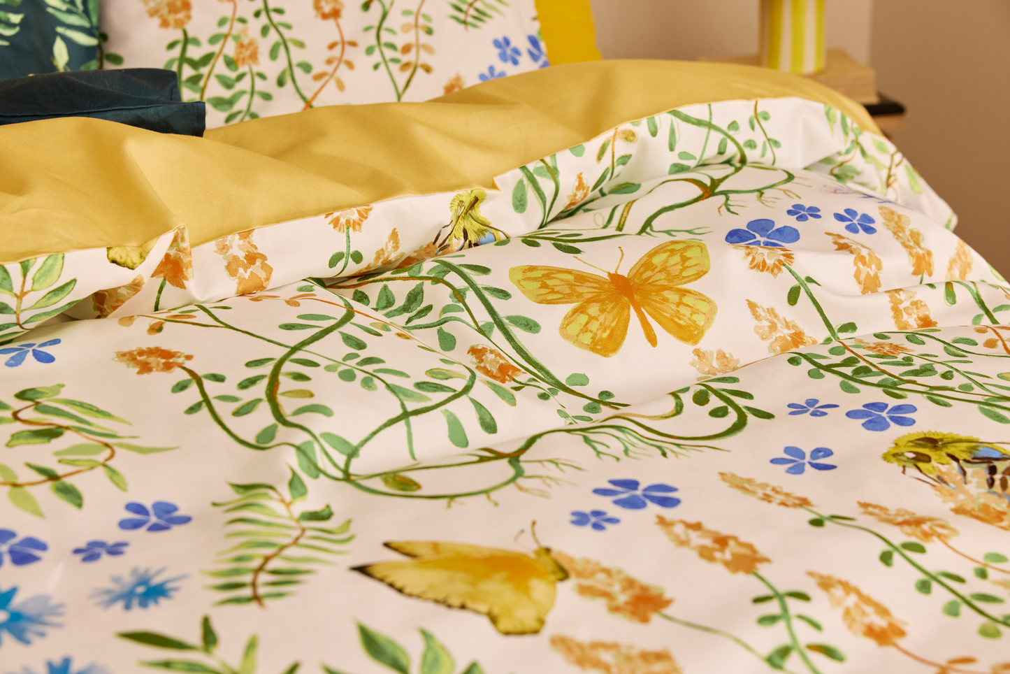 60692-5514-02-05_2; 60712-5504-02-06_2; Finlayson Puutarhajuhla Satiinipussilakanasetti Vihreä / Sininen / 150x210 + 50x60 cm