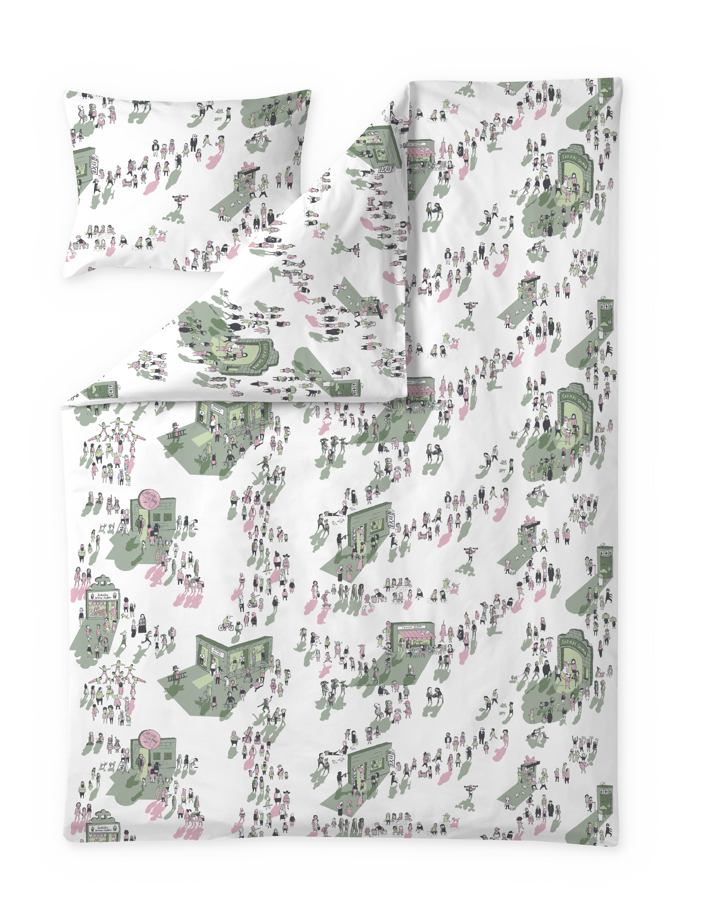 60653-4914-03-06; Finlayson Kylillä Pussilakanasetti Vihreä / Vaaleanpunainen / 150x210 + 50x60 cm