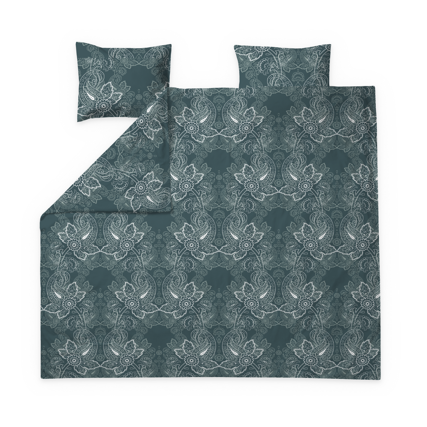 60693-4546-13-05; Finlayson Viktoria Parivuoteen tencel-satiinipussilakanasetti Petrooli / Aqua / 240x210 + 50x60 cm
