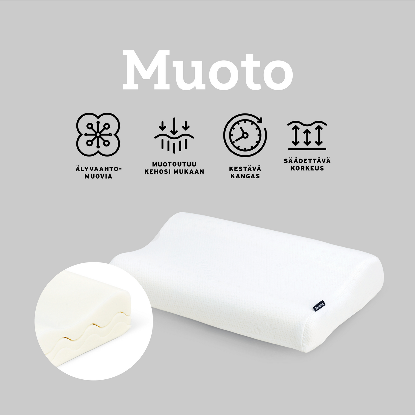 40020-0404-01-06_3; Finlayson Muoto Ergonominen tyyny Valkoinen / 50x40 x 13/11 cm