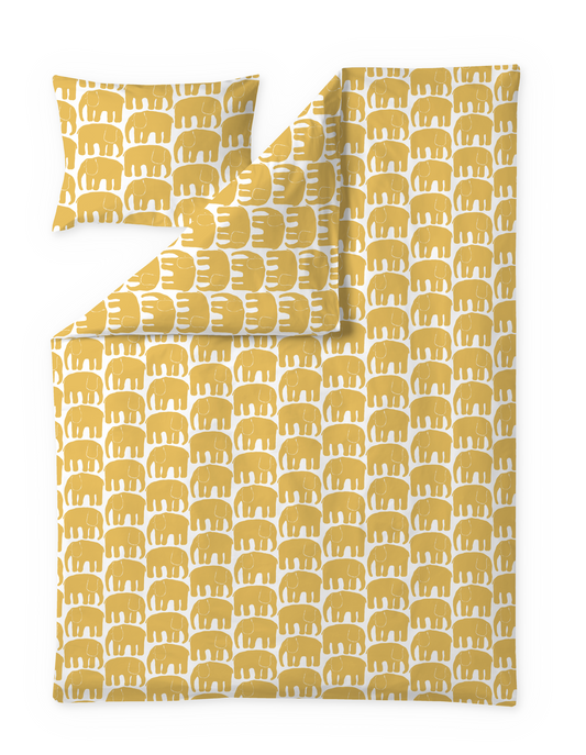 60652-4547-27-06; Finlayson Elefantti Pussilakanasetti Tummankeltainen / 150x210 + 50x60 cm