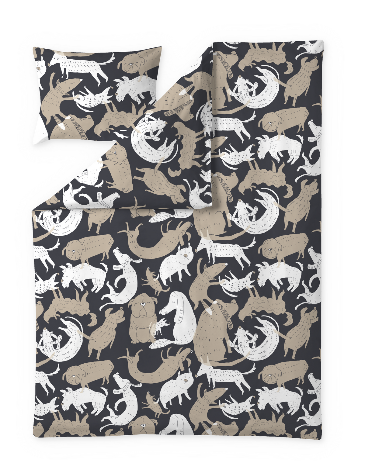 60652-4971-02-06; Finlayson koiruuksia Pussilakanasetti Tummanharmaa / Beige / 150x210 + 50x60 cm
