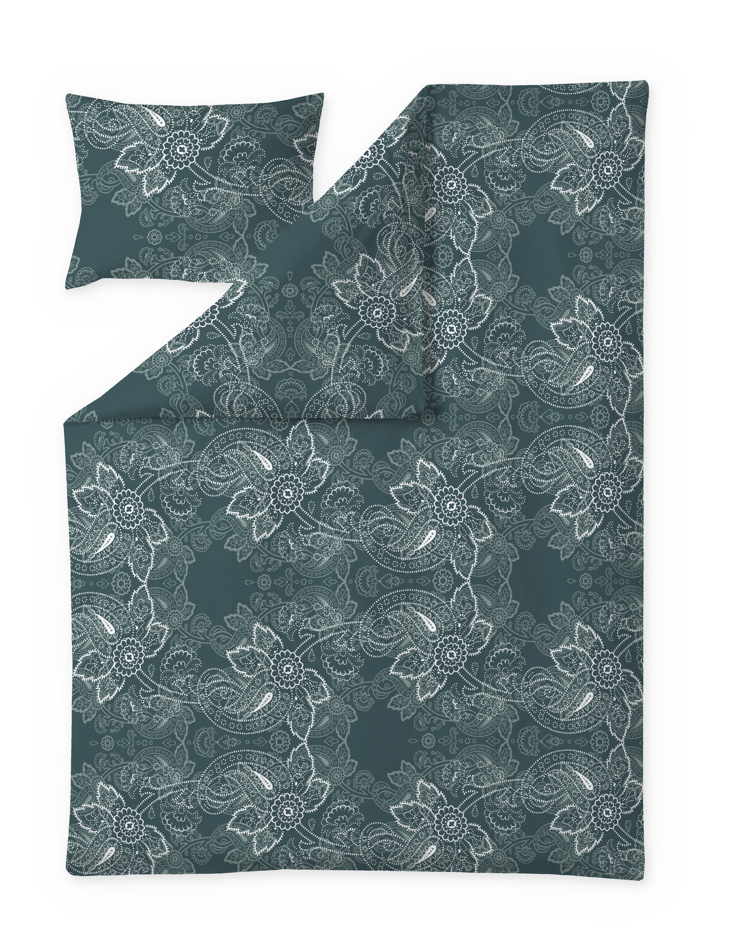 60714-4546-13-06; Finlayson Viktoria Tencel-puuvillapussilakanasetti Petrooli / Aqua / 150x210 + 50x60 cm