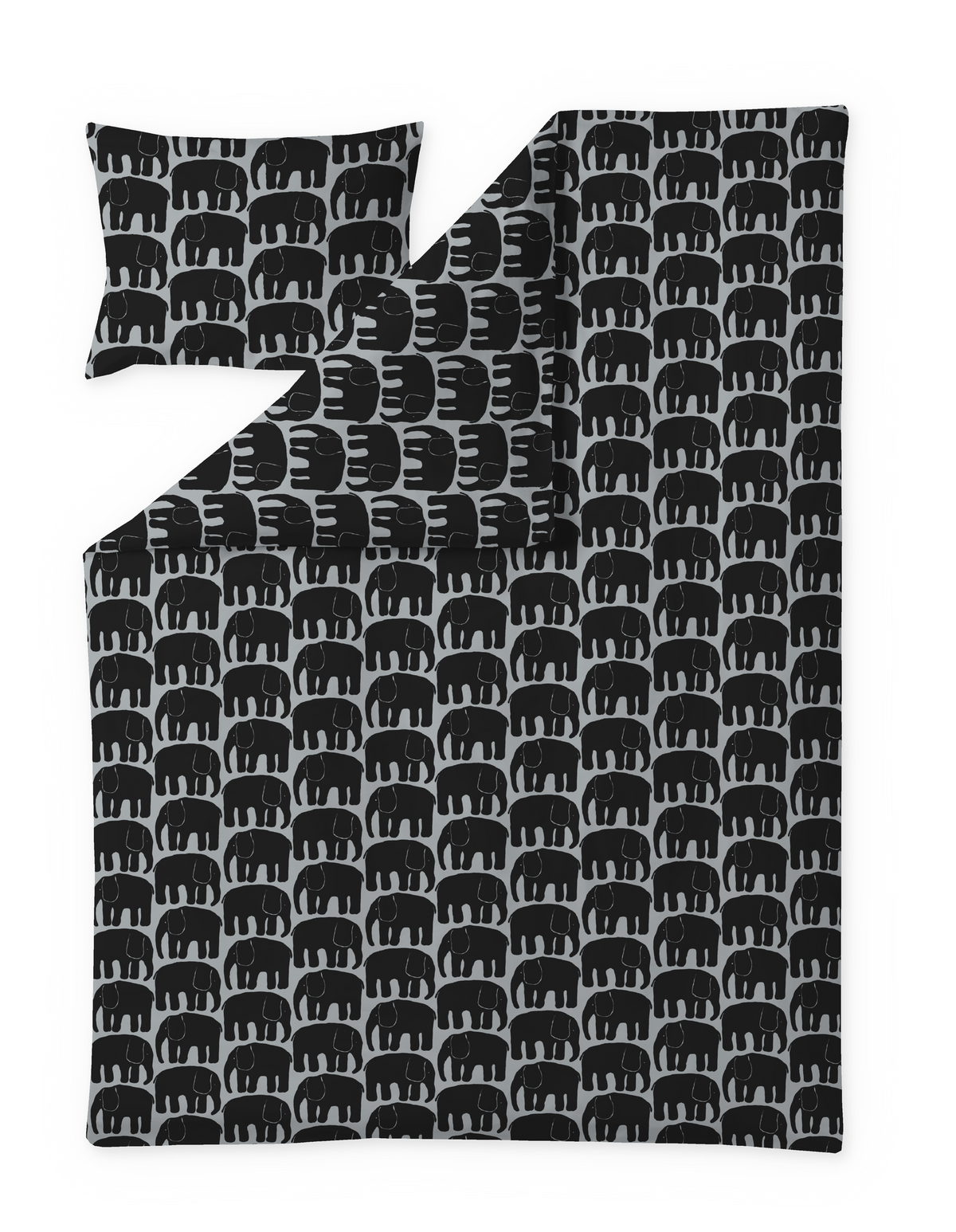 61652-4547-17-06; Finlayson Elefantti Pussilakanasetti Musta / Harmaa / 150x210 + 50x60 cm