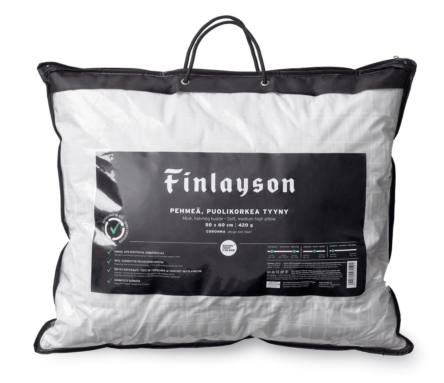 40016-3435-01-08_4; Finlayson Coronna premium napakka, puolikorkea tyyny Valkoinen / 50x60 cm