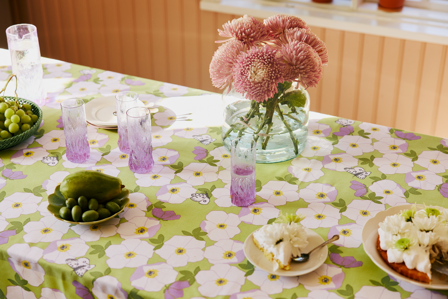 80419-5512-01-06_3; Finlayson Ruusa Pöytäliina Vaaleanvihreä / Vaaleanlila / 145x250 cm