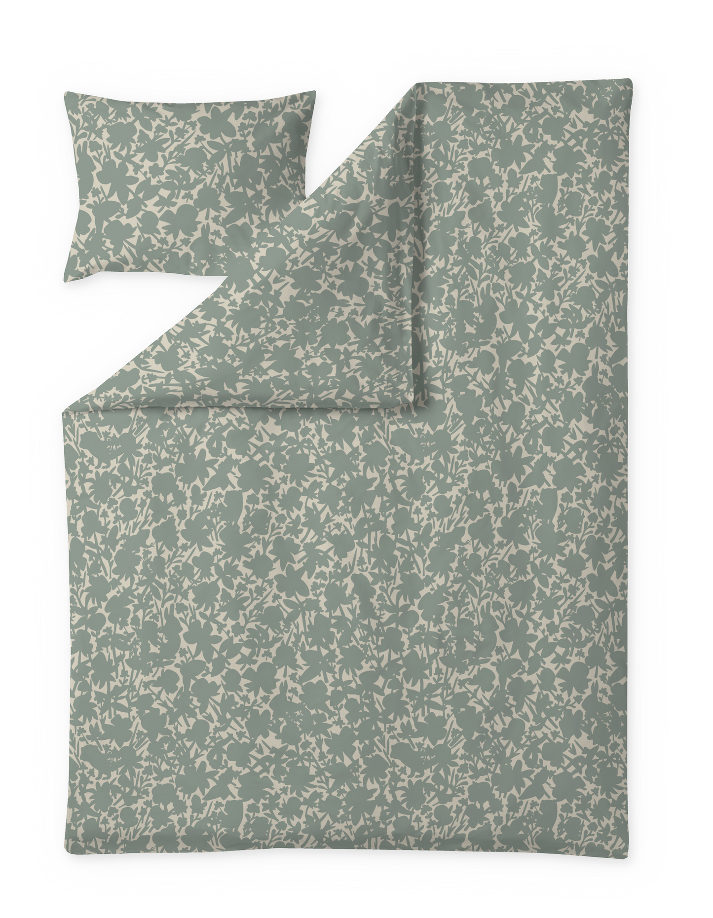 60712-5488-01-06; Finlayson Katveessa Satiinipussilakanasetti Salvianvihreä / Beige / 150x210 + 50x60 cm