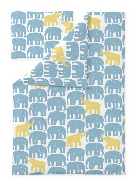 60674-5415-04-06; Finlayson FI Elefantti vapaa pussilakanasetti Vaalea aqua / Keltainen / 85x125 + 40x60 cm