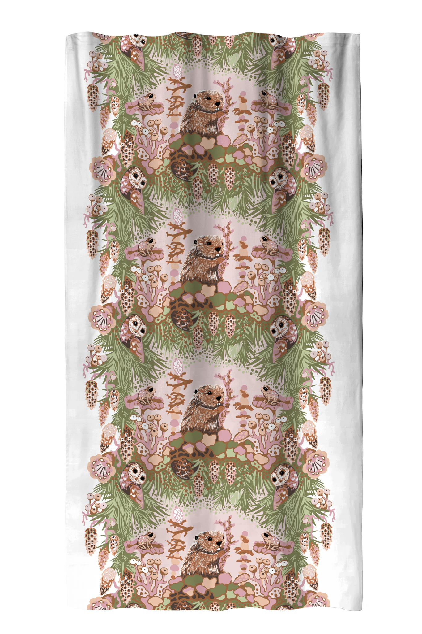108005-7241; Finlayson Vallila Alvar verho Vihreä / Roosa / 140x250 cm 