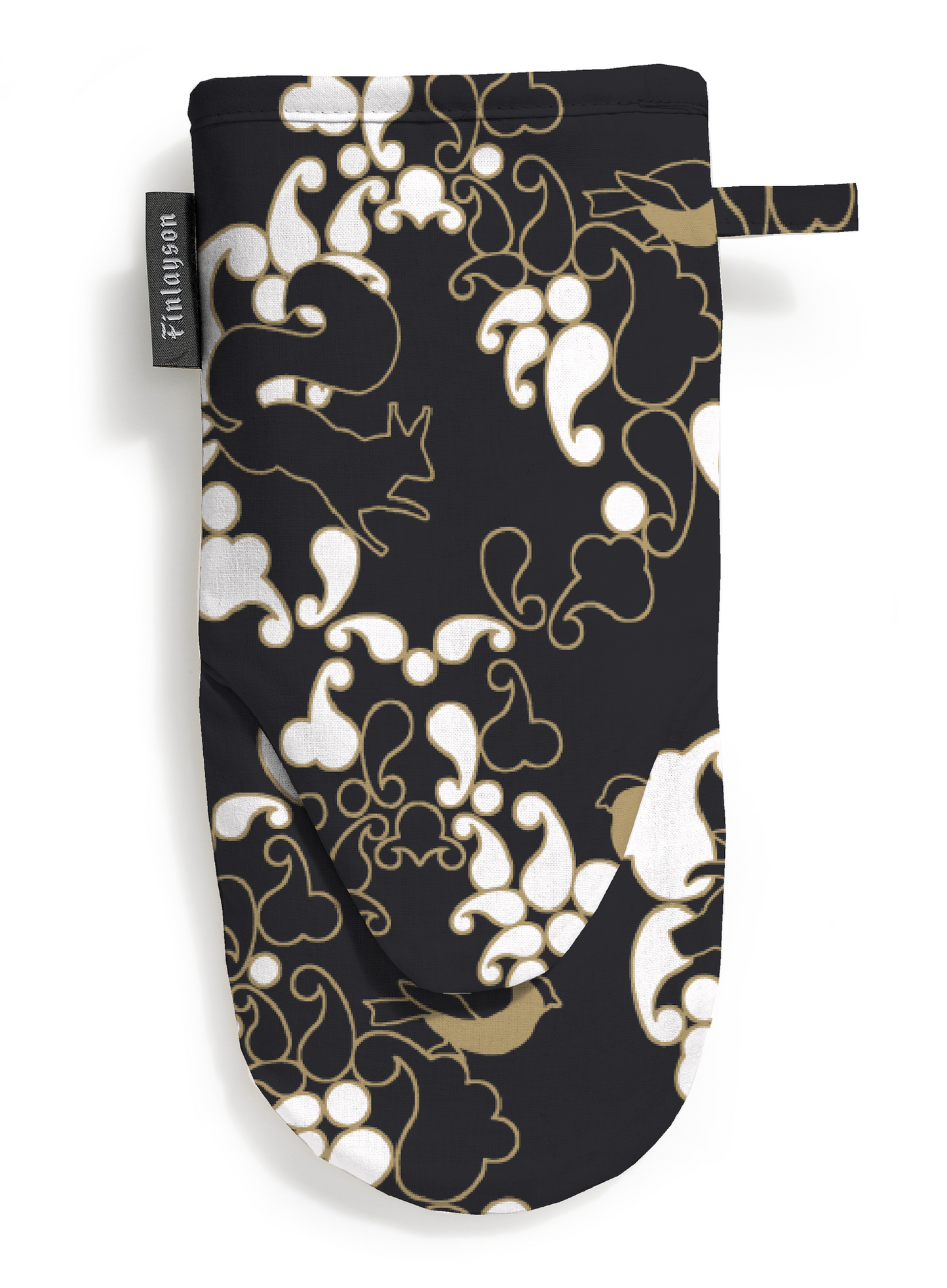 80008-4454-02-10; Finlayson Sopraano Patakinnas Musta / Kulta / 15x30 cm 