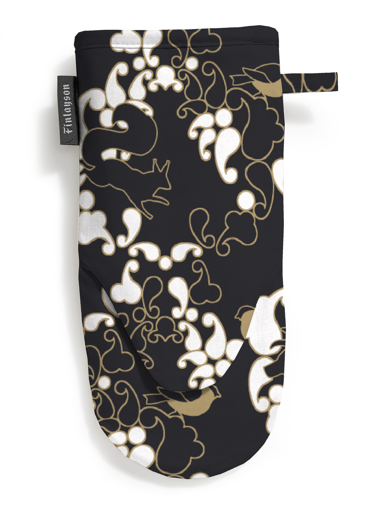 80008-4454-02-10; Finlayson Sopraano Patakinnas Musta / Kulta / 15x30 cm 