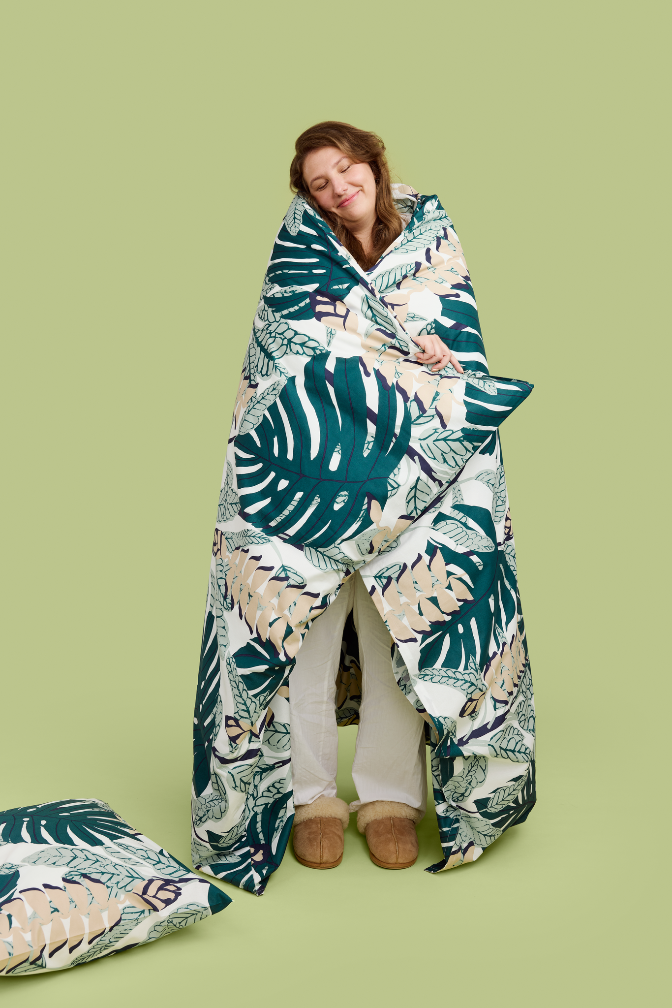 60652-4988-08-06_1; Finlayson Bunaken Pussilakanasetti Vihreä / Beige / 150x210 + 50x60 cm 