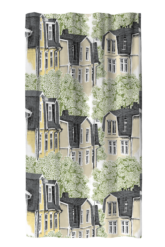 107166-7423; Finlayson Vallila Puukylä Verho Vihreä-keltainen / 140x250 cm 