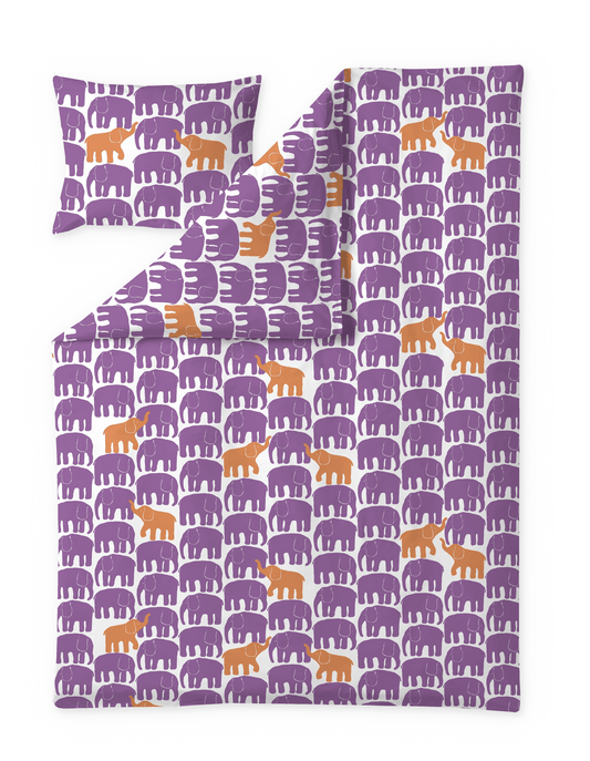 60652-5415-01-06; Finlayson FI Elefantti vapaa pussilakanasetti Violetti / 150x210 + 50x60 cm