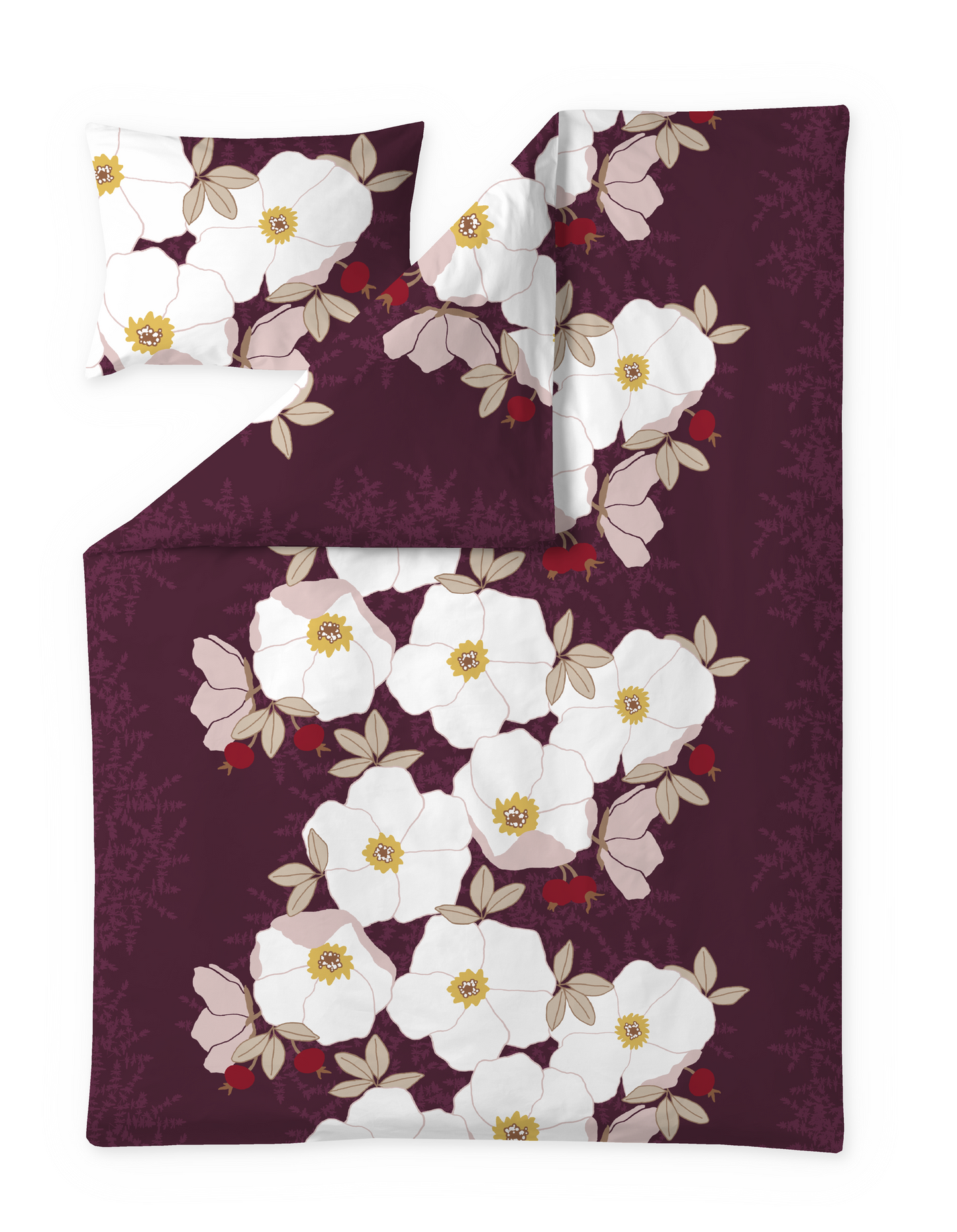 60712-5489-01-06; Finlayson Rosa Satiinipussilakanasetti Luumu / 150x210 + 50x60 cm 