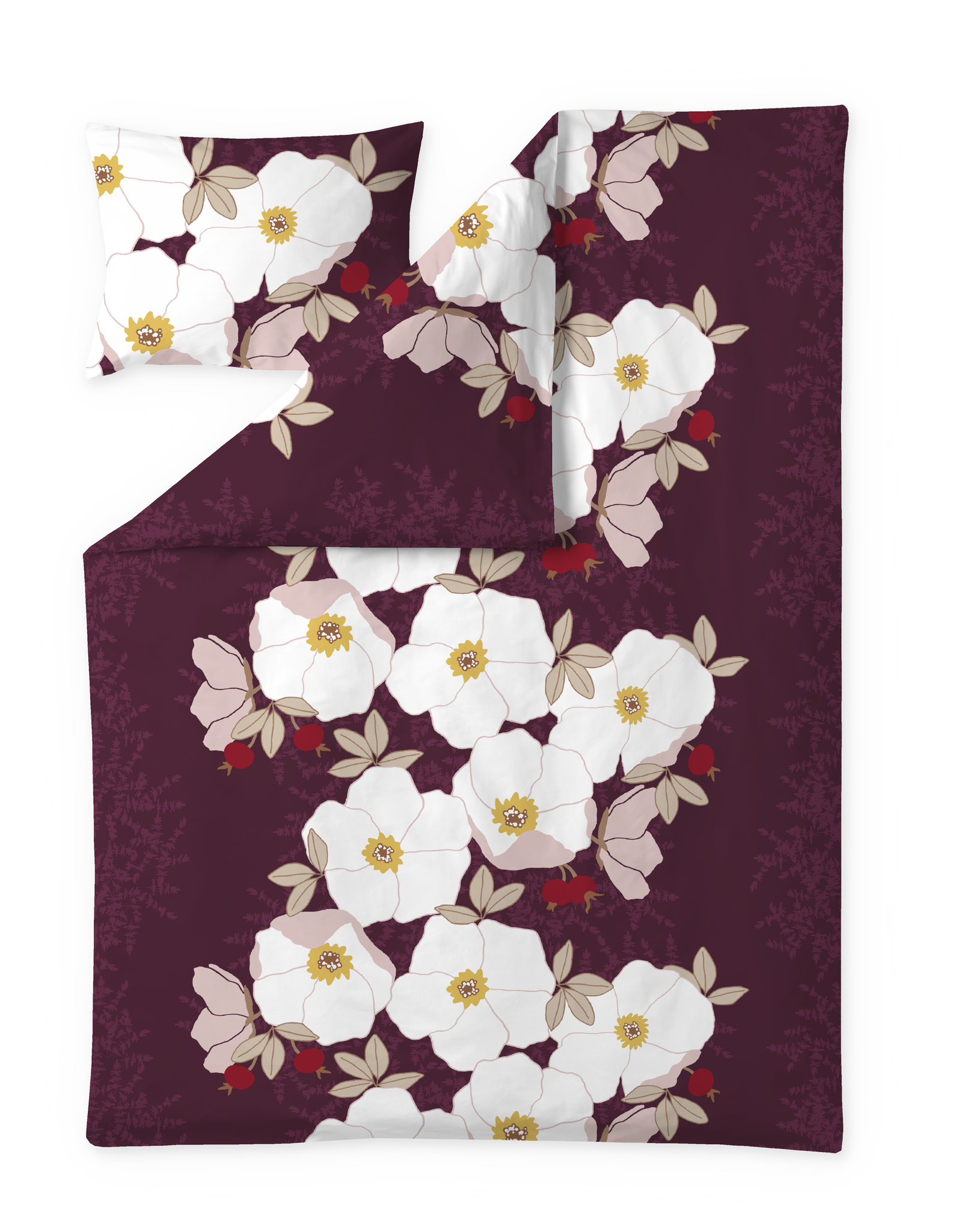 60712-5489-01-06; Finlayson Rosa Satiinipussilakanasetti Luumu / 150x210 + 50x60 cm 