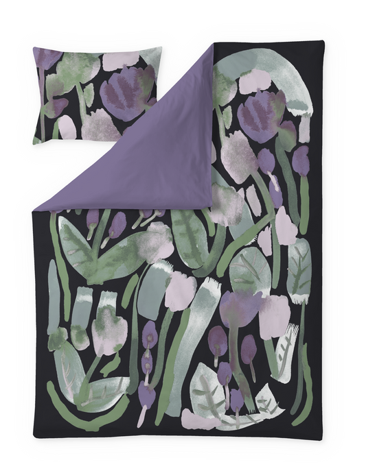 60712-5223-06-06; Finlayson Kumpula Satiinipussilakanasetti Violetti / Vihreä / Musta / 150x210 + 50x60 cm 