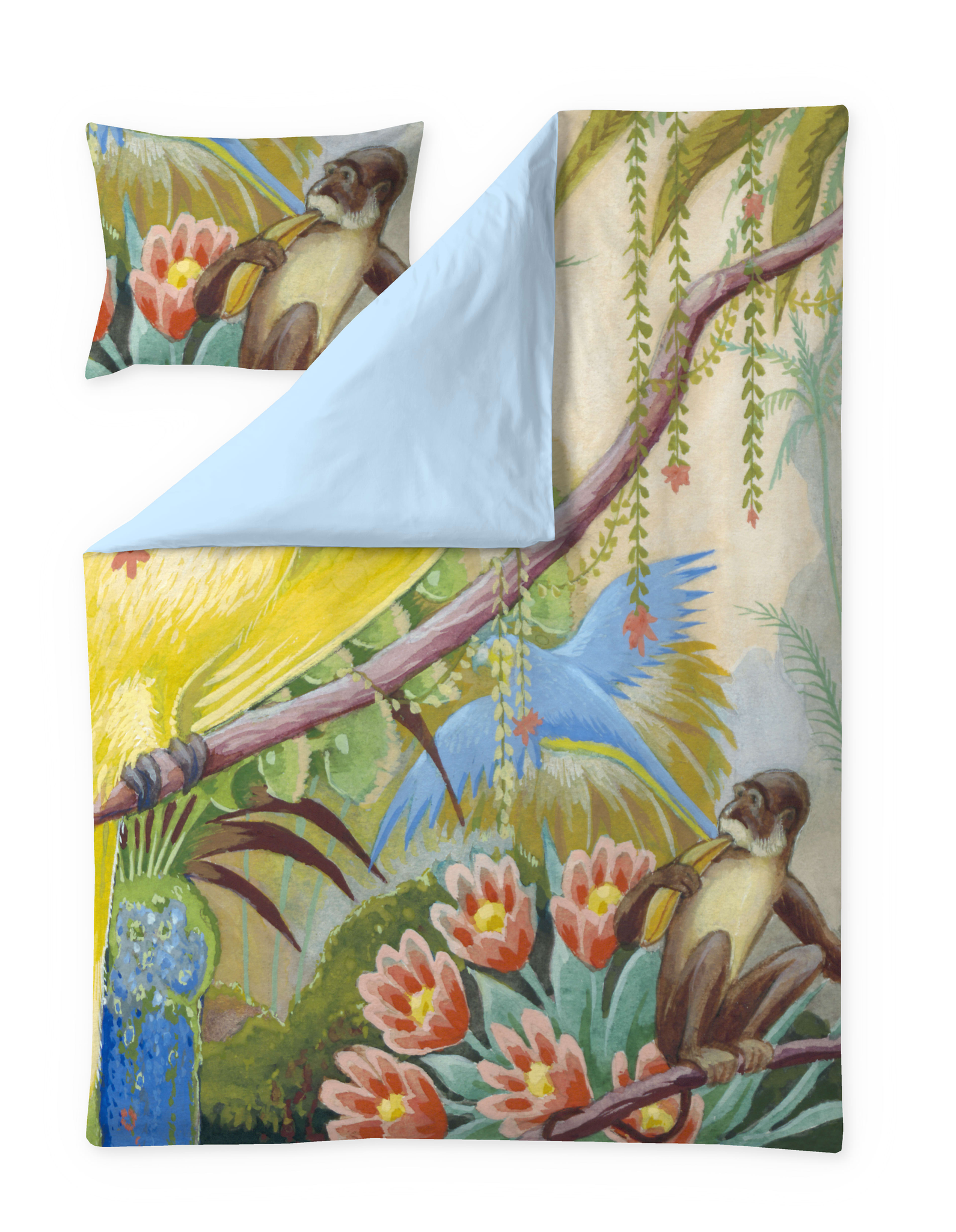 60712-5107-01-06; Finlayson Sitruunankeltainen papukaija Satiinipussilakanasetti Multi / 150x210 + 50x60 cm 