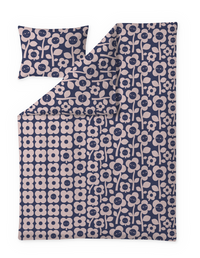 60652-5492-02-06; Finlayson Kukkariemu Pussilakanasetti Tummansininen / Roosa / 150x210 + 50x60 cm 