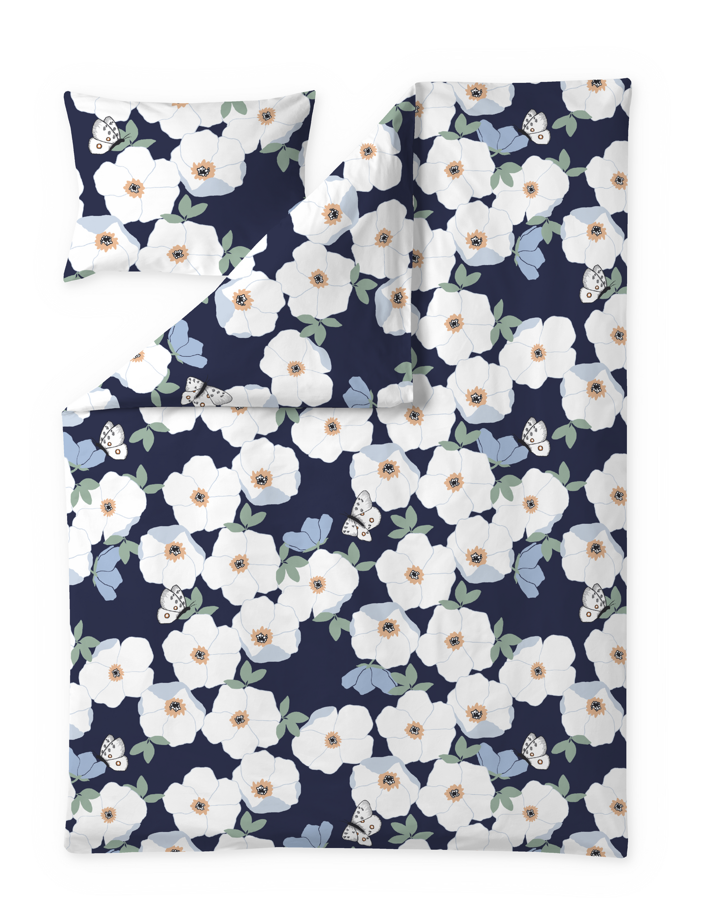 60652-5503-02-06; Finlayson Ruusa Pussilakanasetti Tummansininen / Salvianvihreä / 150x210 + 50x60 cm 