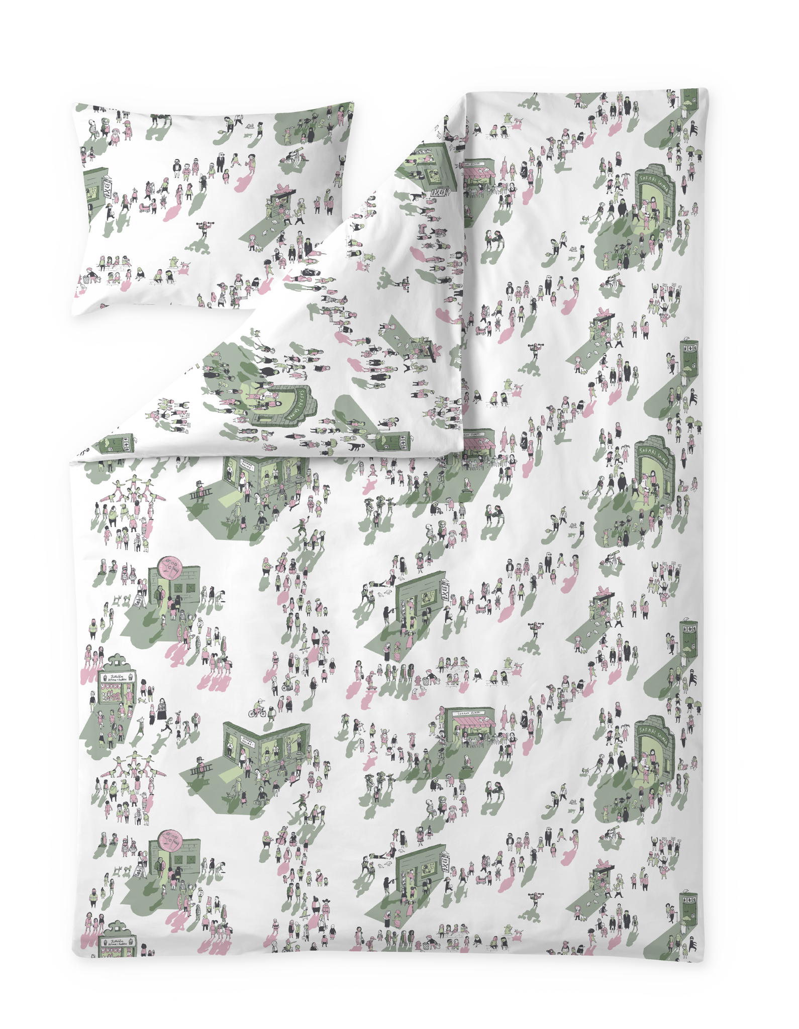60653-4914-03-06; Finlayson Kylillä Pussilakanasetti Vihreä / Vaaleanpunainen / 150x210 + 50x60 cm 