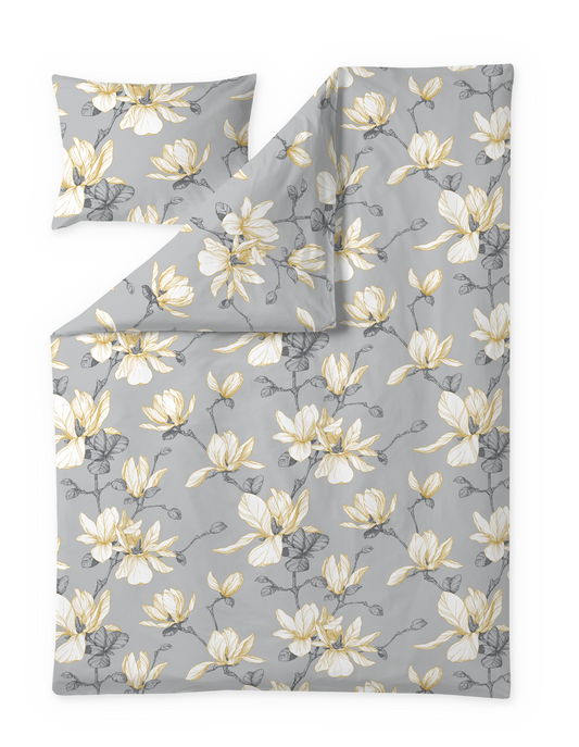 60712-4667-26-06; Finlayson Magnolia Satiinipussilakanasetti Vaaleanharmaa / Keltainen / 150x210 + 50x60 cm 