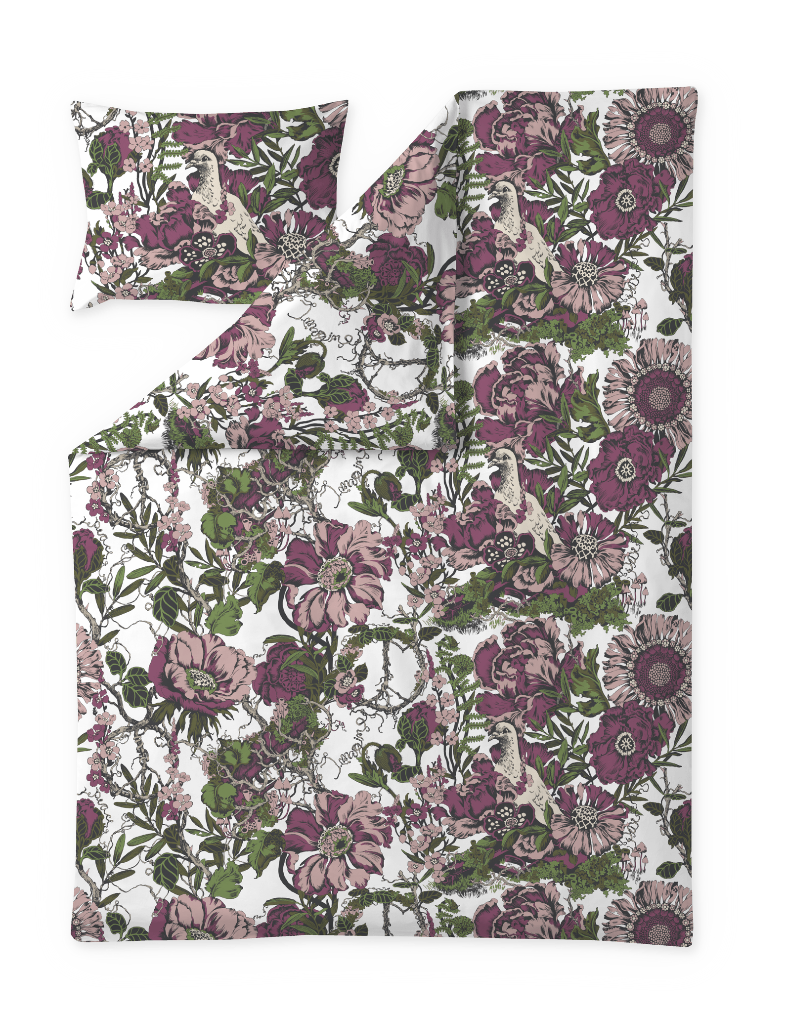 60712-5441-03-06; Finlayson FI Imagine Satiinipussilakanasetti Viini/ Roosa / Vihreä / 150x210 + 50x60 cm