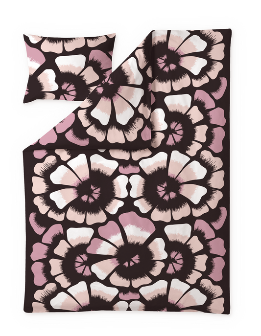60712-5201-07-06; Finlayson Lenita Satiinipussilakanasetti Musta / Malva / 150x210 + 50x60 cm 