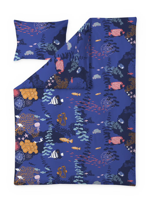 60652-4475-03-06; Finlayson Sukellus Pussilakanasetti Sininen / Oranssi / 150x210 + 50x60 cm 