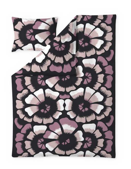 60712-5201-07-06; Finlayson Lenita Satiinipussilakanasetti Musta / Malva / 150x210 + 50x60 cm 