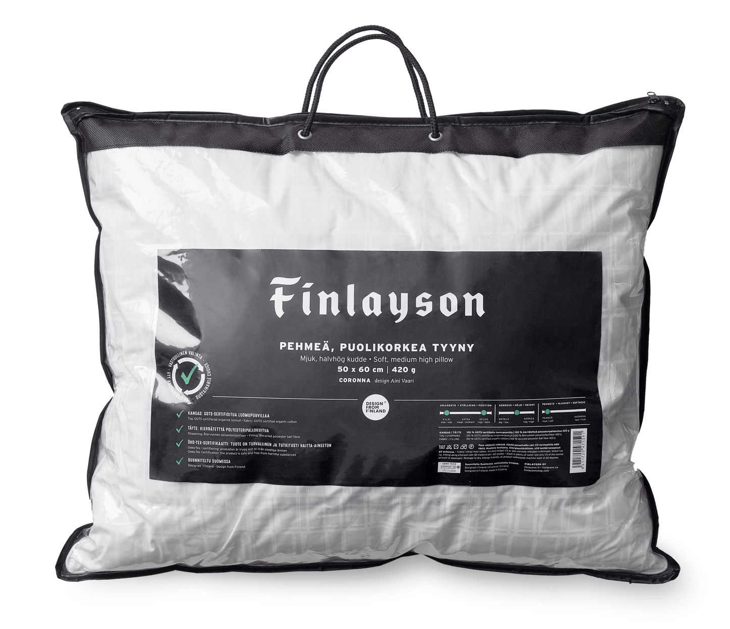 40014-3435-01-10_2; Finlayson Coronna premium pehmeä, puolikorkea tyyny