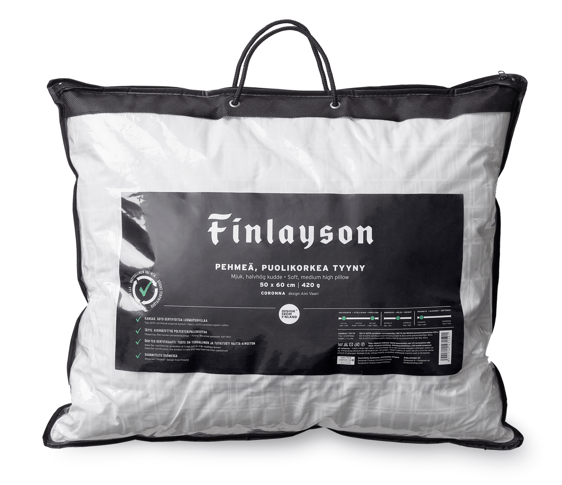 40014-3435-01-10_2; Finlayson Coronna premium pehmeä puolikorkea tyyny