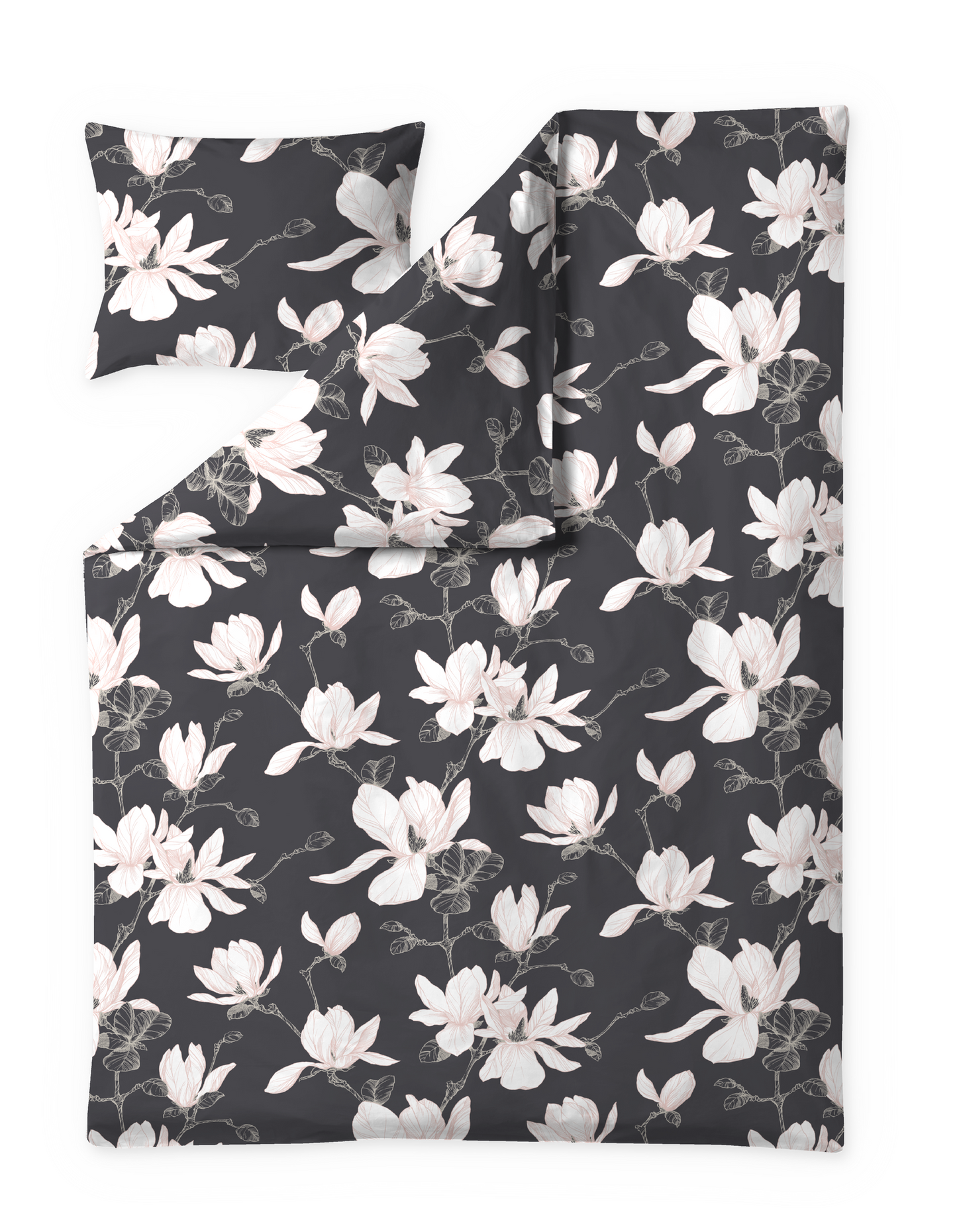 61712-4667-01-06; Finlayson Magnolia Satiinipussilakanasetti Tummanharmaa / Roosa / 150x210 + 50x60 cm 