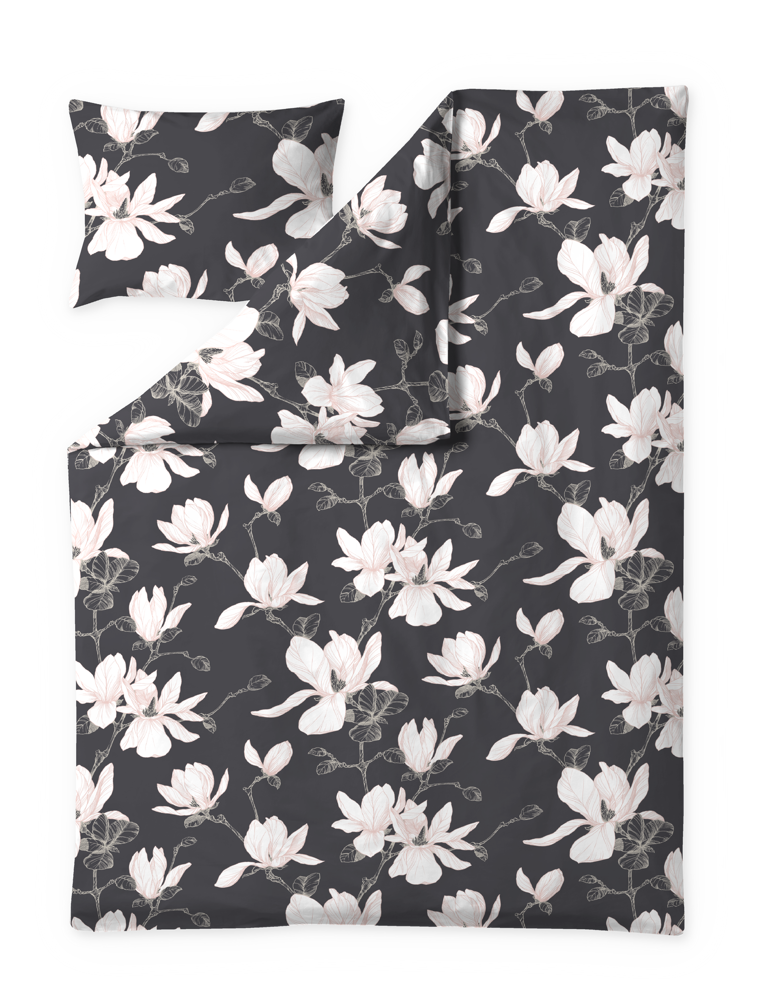 61712-4667-01-06; Finlayson Magnolia Satiinipussilakanasetti Tummanharmaa / Roosa / 150x210 + 50x60 cm 