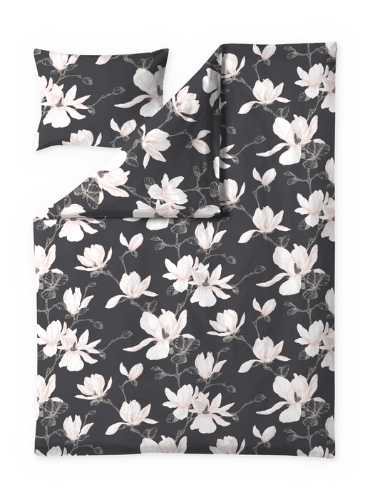 61712-4667-01-06; Finlayson Magnolia Satiinipussilakanasetti Tummanharmaa / Roosa / 150x210 + 50x60 cm 