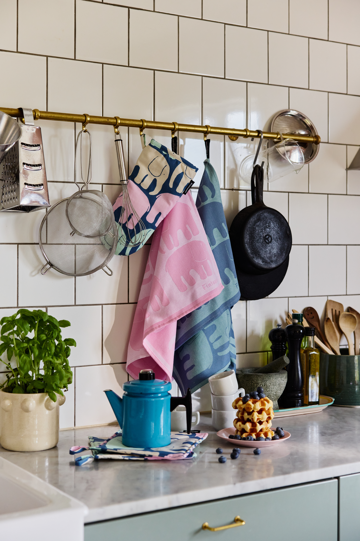 70940-4547-07-10_4; Finlayson Elefantti Keittiöpyyhe 2 kpl Siniharmaa / Mintunvihreä / 50x70 cm 