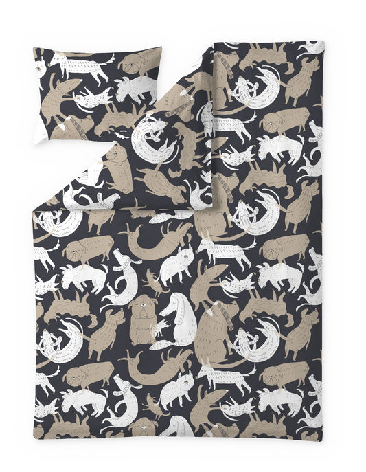 60652-4971-02-06; Finlayson koiruuksia Pussilakanasetti Tummanharmaa / Beige / 150x210 + 50x60 cm 