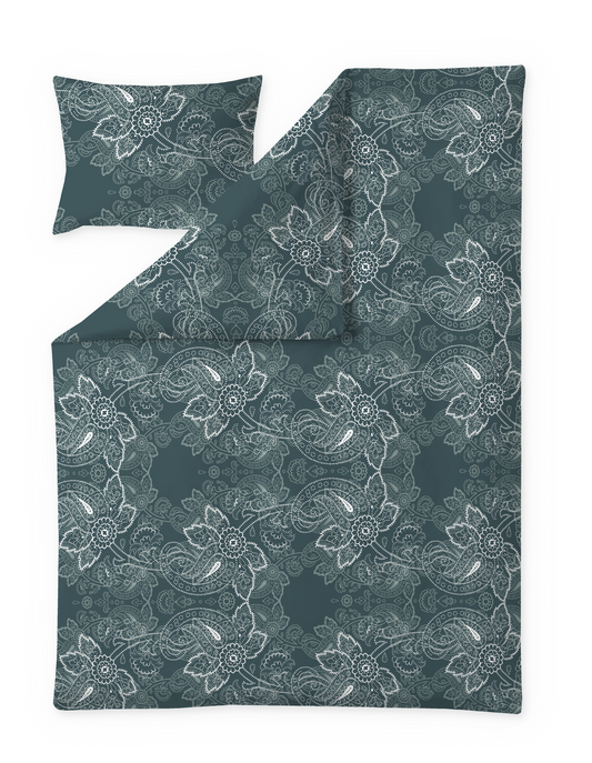 60714-4546-13-06; Finlayson Viktoria Tencel-puuvillapussilakanasetti Petrooli / Aqua / 150x210 + 50x60 cm 