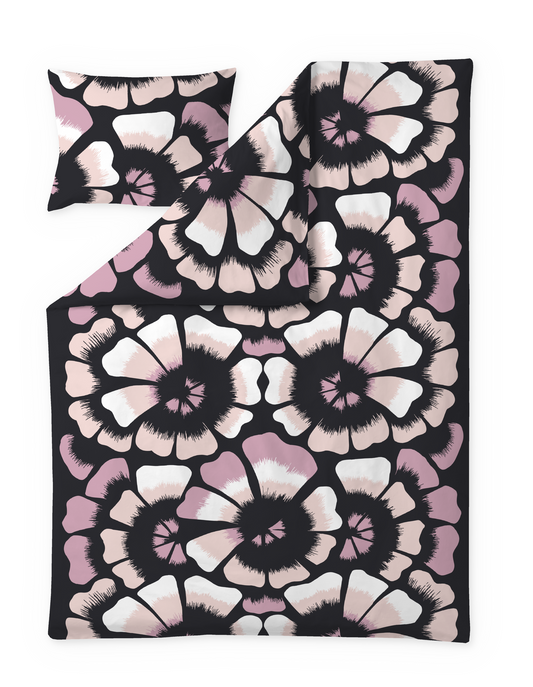 60712-5201-07-06; Finlayson Lenita Satiinipussilakanasetti Musta / Malva / 150x210 + 50x60 cm 