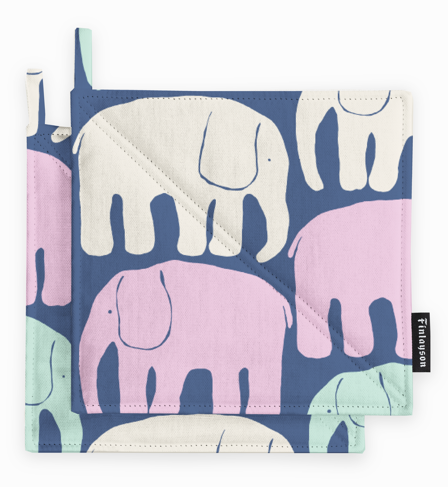 80017-4547-30-10; Finlayson Elefantti Patalappu 2 kpl Multi Siniharmaa / Pastelli / 22x22 cm 