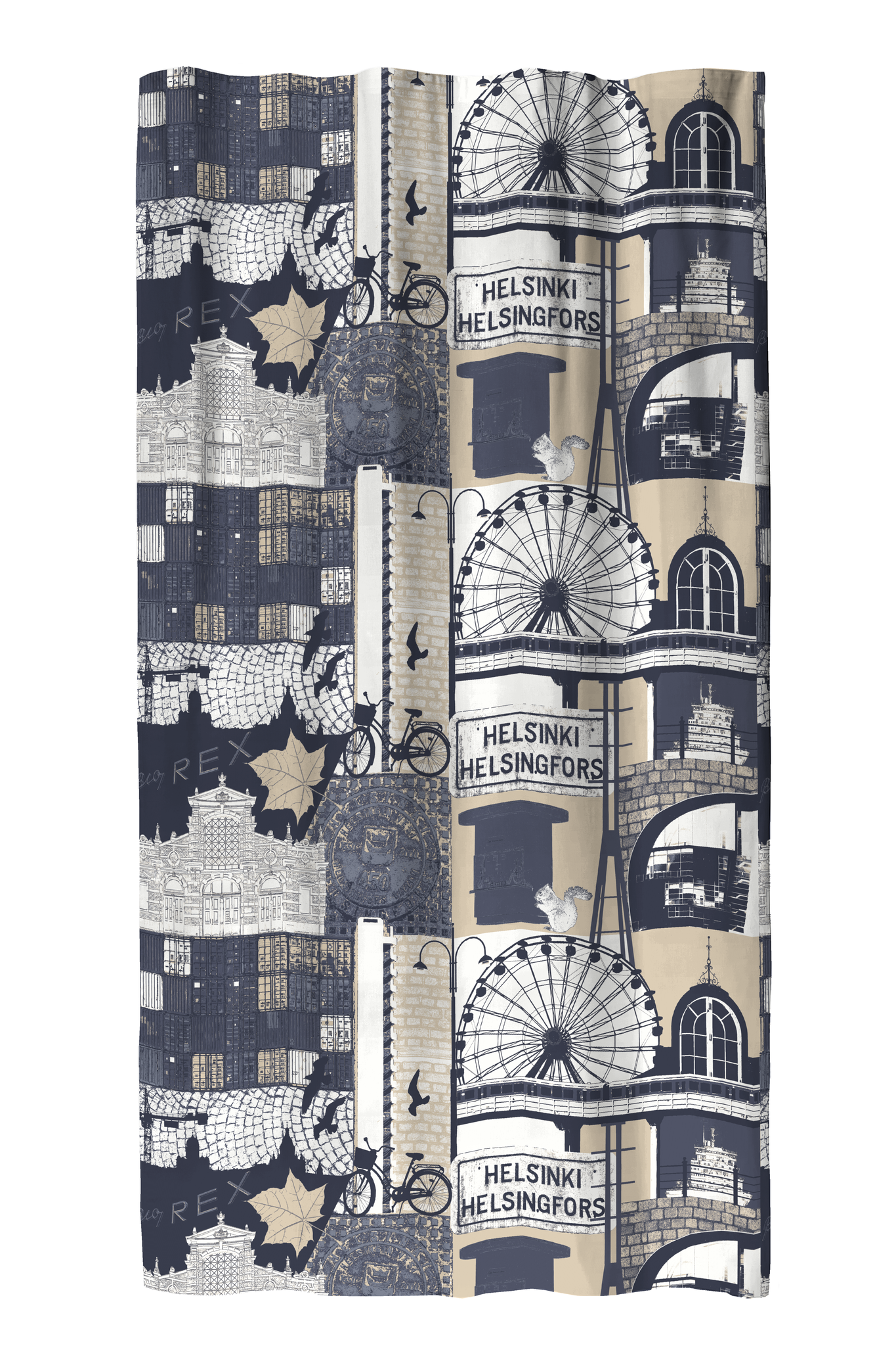 101924-1067; Finlayson Helsinki Curtains Beige-sininen / 140x250 cm 