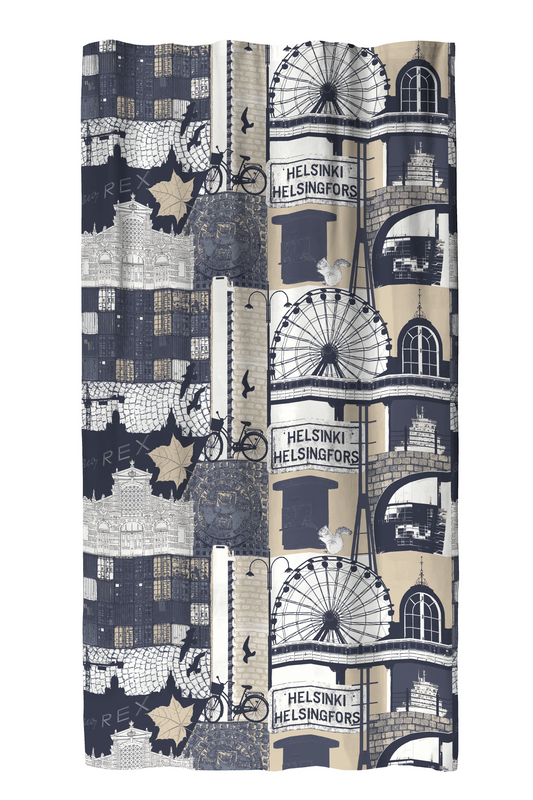 101924-1067; Finlayson Helsinki Curtains Beige-sininen / 140x250 cm 