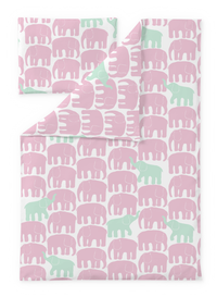 60674-5415-07-06; Finlayson Elefantti vapaa Vauvan pussilakanasetti Vaaleanpunainen / Mintunvihreä / 85x125 + 40x60 cm 