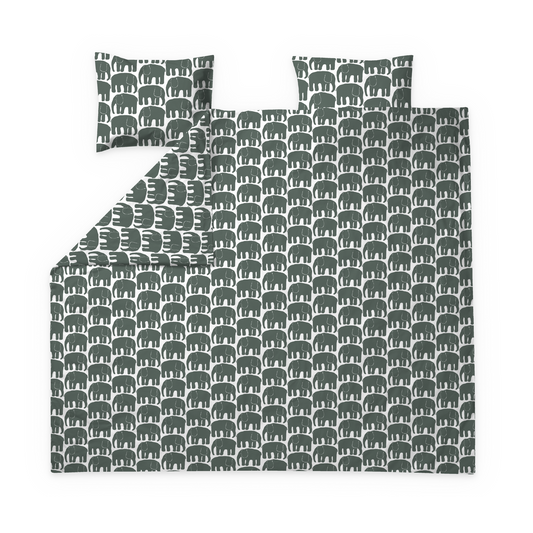 60684-4547-20-05; Finlayson Elefantti Parivuoteen pussilakanasetti Tummanvihreä / 240x210 + 50x60 cm 