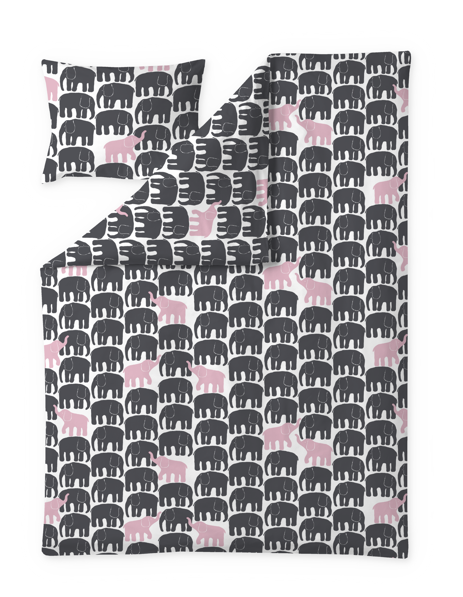 60652-5415-08-06; Finlayson Elefantti Vapaa Pussilakanasetti Harmaa / Vaaleanpunainen / 150x210 + 50x60 cm 